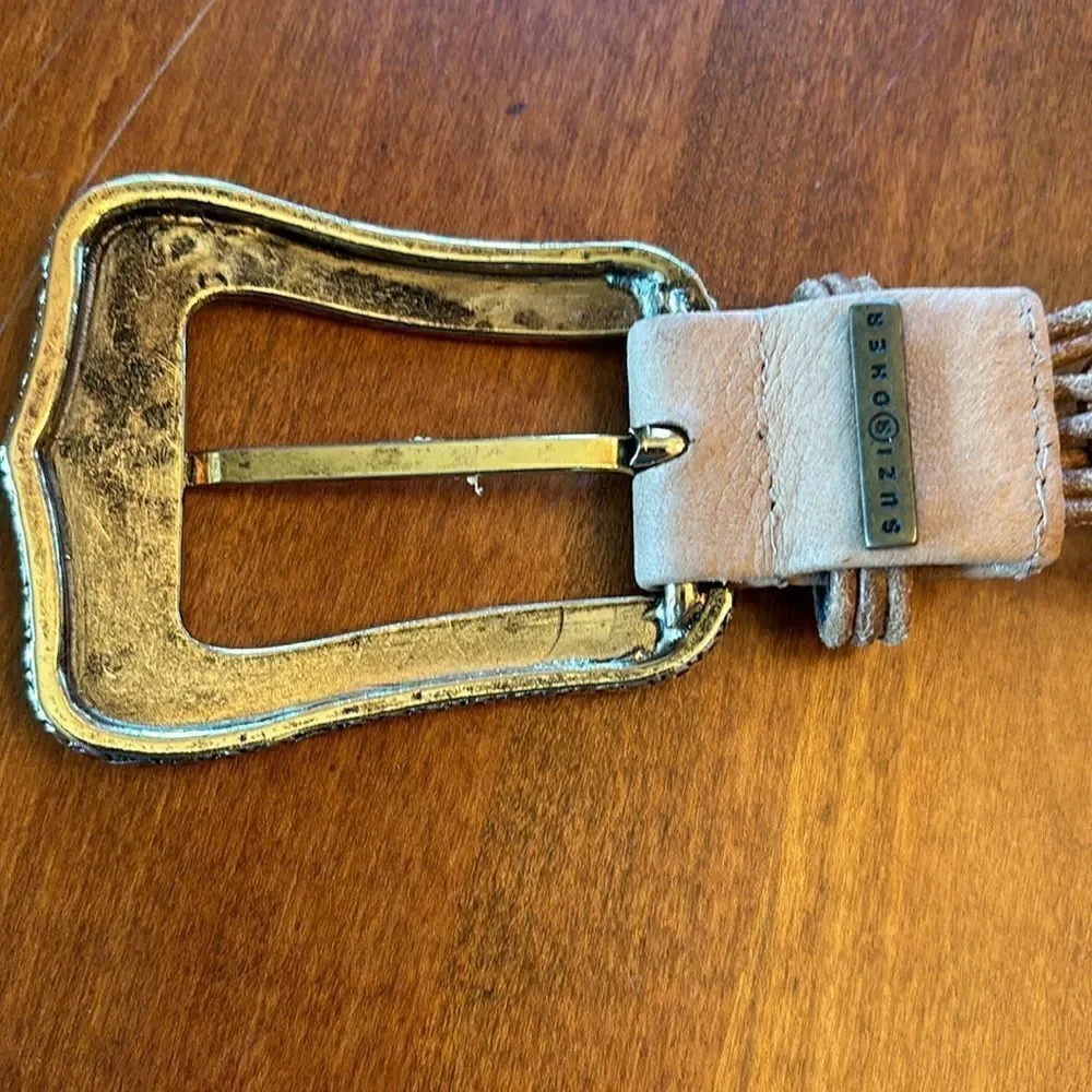 Suzi Roher Macrame Suede Belt with Gold Buckle